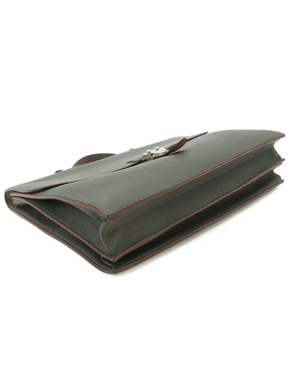 Hermes Sac a Depeche 41 Briefcase Business Togo Vert Grease Etoupe